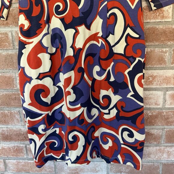 J. McLaughlin Abstract Swirl Print Midi Shift Dress Half Sleeve Pockets Small - Picture 9 of 9